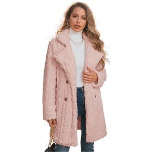 NWT! Cozy Elegance in Soft Pink: Double-Breasted Jacquard Coat - Size: XL